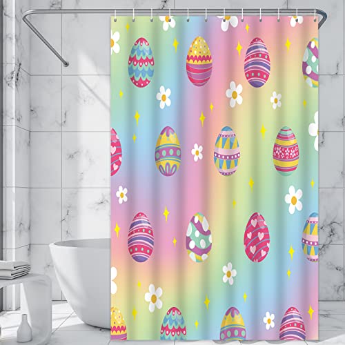 Gisgfim Easter Shower Curtain Set Easter Eggs Pastel Spring Colorful Shower Curtain For Easter Fabric Bathtubs Bathroom Curtain With 12 Hook,72X72 Inches #TOP4