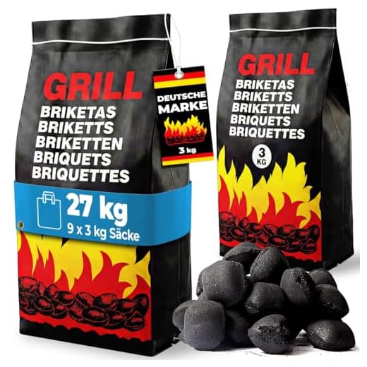 Deuba 27 Kg Grillbriketts 9 x 3kg Holzkohle Grillkohle Holzkohlebriketts Holzkohlegrill Grill