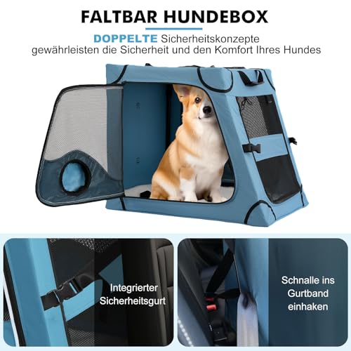 Snagle Paw Faltbare Transportbox,Stabiler Transportbox Hund Rückbank mit Kopfstützen-Gurt, Metallrahmen Reisebox für die Autorückbank für Mittel/große Hunde, Hundebox Mit Netztüren & Weiche Polsterung