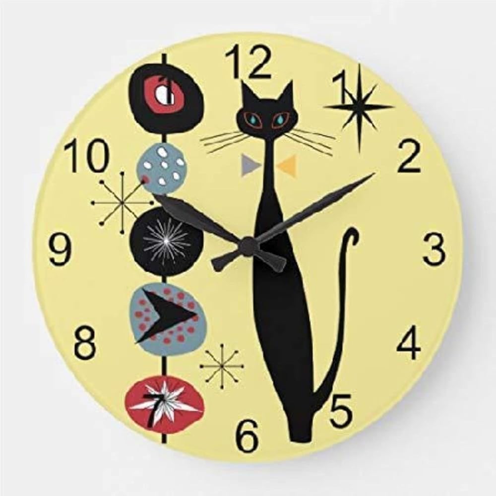 Horloge Silencieuse sans Tic-Tac Motif Chat Noir Ronde 25Cm pour Chambre Zen