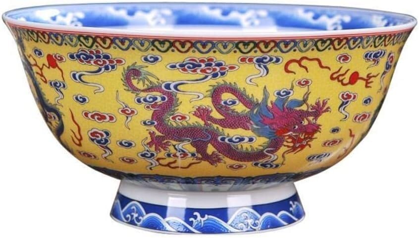 Chinese Ancient Palace Style Porcelain Rice Bowl,Porridge Bowl,Soup Bowl15.6cm 6.14in Pottery Porcelain high Foot Bone China Dragon Pattern Bowl Bowl Tableware (Size : 4.5in)