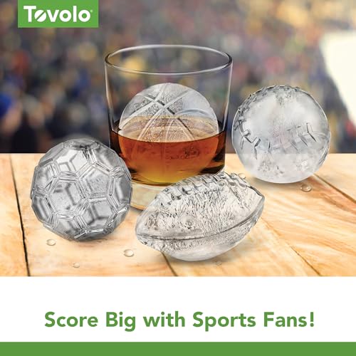 Image of Tovolo Sports Ice Mold Bundle Set of 4 Football Baseball Basketball Soccer Ball Large Craft Ice Cubes for Whiskey Cocktails with Silicone Lids, Easy Fill Craft Ice Mold for Sports Fans