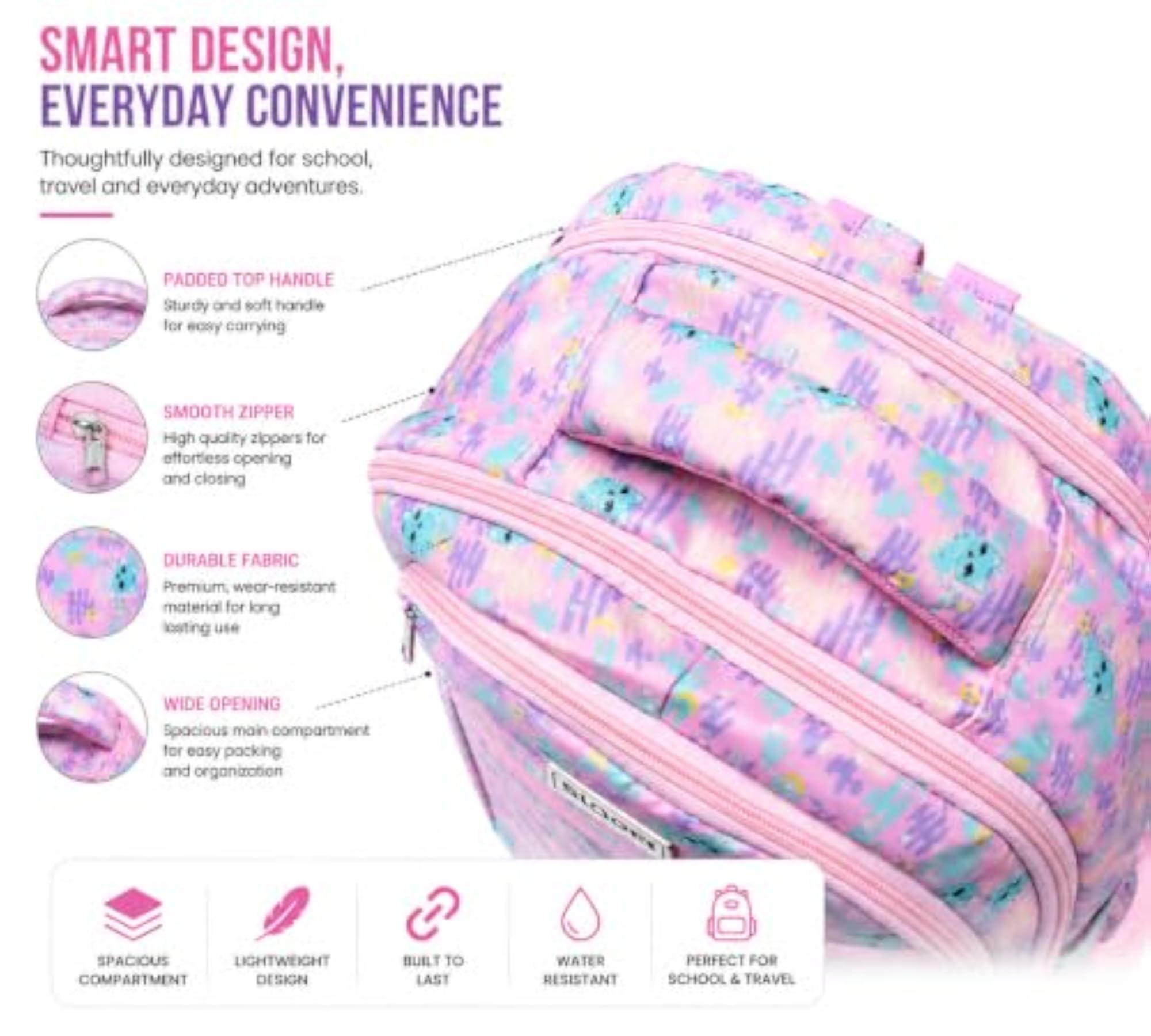 Kids Backpack Pink Cute Monster Print School Bag