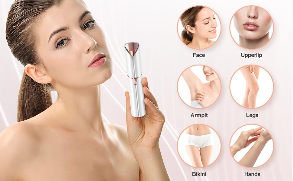 Image of Facial Hair Remover for Women, USB Rechargeable Electric Face Shaver for Upper Lip, Chin, Cheeks & Eyebrows, Painless Portable Mini Hair Remover with LED Light (White) (VELISORA)