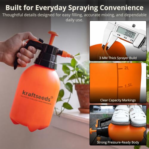 Kraft Seeds 2L Spray Pump for Plants | Garden Sprayer with Adjustable Brass Nozzle | Plastic Water Spray Bottle for Gardening, Car & Bike Wash | Leak-Proof Plant Watering pump, Easy-Fill Water Sprayer - Image 5