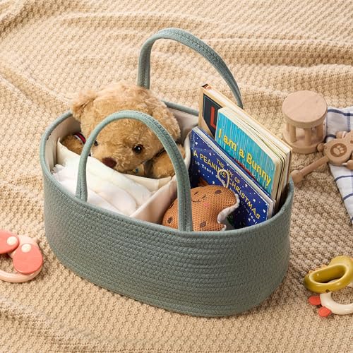 Image of Diaper Caddy Organizer, Empty Gift Basket for Newborn Essentials, Baby Storage Basket, Stylish Gift Bag for Baby Shower, Boys and Girls - Small, Sage Green