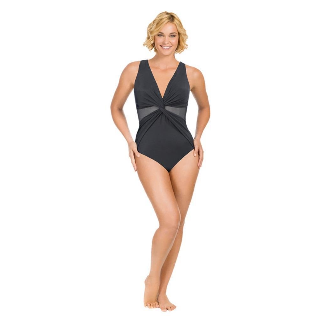 Kirkland Signature Miraclesuit Black Swim Suit Plunge V Neck Control Shape & Firm Twist of Fate Swimming Costume