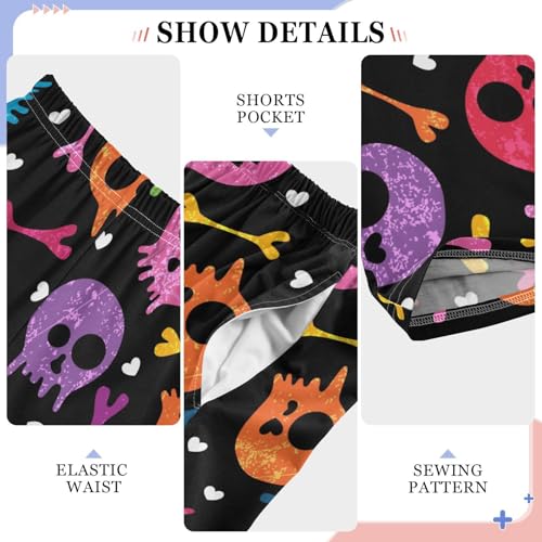ZZXXB Colorful Print Skull Boys Long Pants Soft Trousers Elastic Waist Kids Lounge Bottoms with Pockets S-XL4
