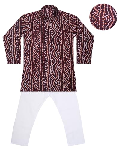 Image of TinySteps Traditional Bandhani Print Kids Festive Ethnic Wear Boys Cotton Kurta Pajama Set