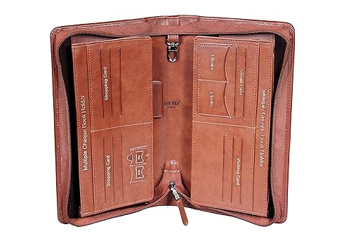 Image of Sukeshcraft Multiple Cheque Book Holder | Original PU Holds Upto 8 Cheque Books, Locker Key Hook,(PU, Pull Brown)