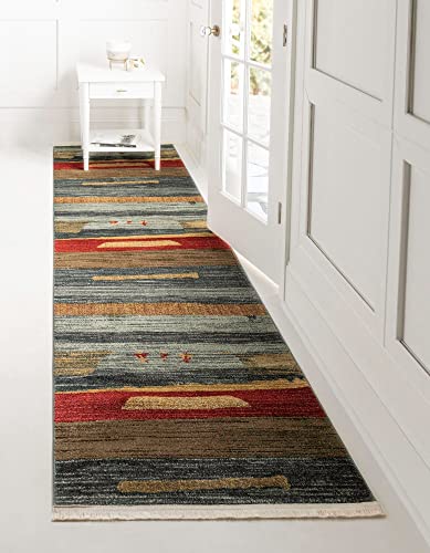 Rugs.com Kashkuli Gabbeh Collection Rug – 2' 7 x 10' Runner Blue Medium Rug Perfect for Hallways, Entryways