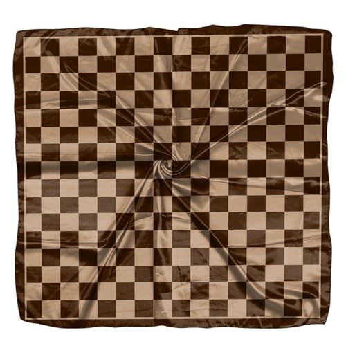 Deokke Scarf Silk Feeling Square Satin Headwear Hair Scarf Wrap 27.5 Inches Bandana Trendy Aesthetic Cute Decoration for Women Girls-Brown Checkered