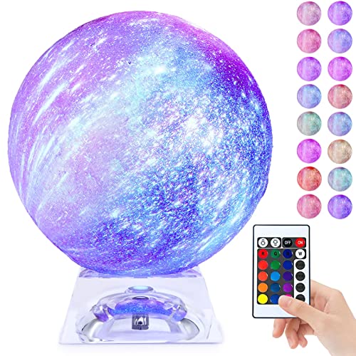 16 Colors Galaxy Led Night Light 3D Print Star Moon Light With Crystal Luminous Stand/Remote Control/Touch/Usb Rechargeable, Free Luminous Lunar Keychain #TOP1