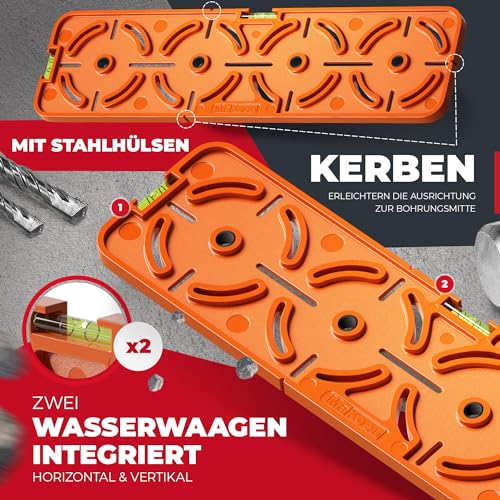 Bohrschablone für Steckdose Schalterdose Unterputzdose Hohlwanddose Hohlraumdose 71mm Abstand Elektriker Wasserwaage für Elektroinstallation im Rohbau und Trockenbau MaKoen Bohrschablone Light