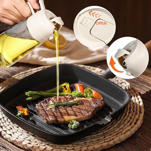 Oil Dispenser Bottle 470ml/16oz, 2 In 1 Oil Dispenser and Oil Sprayer, Food Grade Spray Bottle for Kitchen Cooking, Oil Dispenser for BBQ, Salad, Baking Steak, Air Fryer, Beige - Image 6