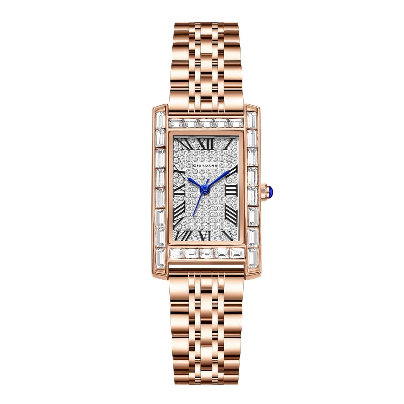 Giordano Rectangular Dress Watch for Women with Crystal Bezel, Roman indiced and Sparkling Dial