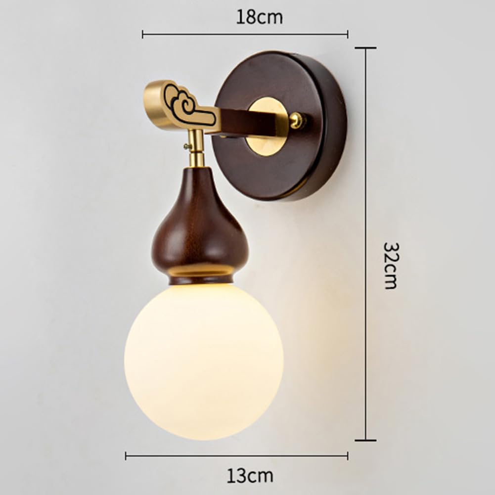 Applique da Parete a LED per Interni da 12 W, in Legno Vintage, Rame, con Paralume in Vetro, Applique con Sfere di Cristallo, Lampada da Comodino in Ottone, 3000 K/4500 K/6000 K, per Camera da Le