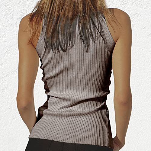 Image of Women Strapless Crop Top Sexy Hollow Out Twist Front Knitted Tank Tops Sleeveless Y2K High Neck Cut Out Sweater Vest