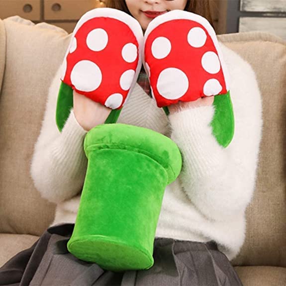 Jfxgjuv Piranha Plant Slippers Piranha Plant Plush Slippers Piranha Plants Plush Funny Slippers with Pipe Pot Holder for Adults Kids4