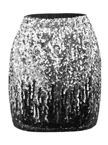 Kefiyis - Falda de lentejuelas para mujer, brillante y elástica, con forro, minifaldas brillantes con purpurina para festival, Halloween, rave, fiesta, L