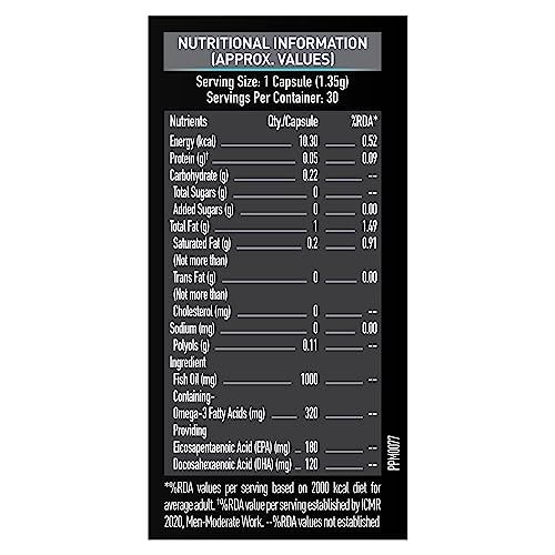 Image of MuscleBlaze Omega 3 Fish Oil (30 Capsules) | Trustified Certified for Accuracy & Purity | 1000mg Omega 3 with 180mg EPA & 120mg DHA