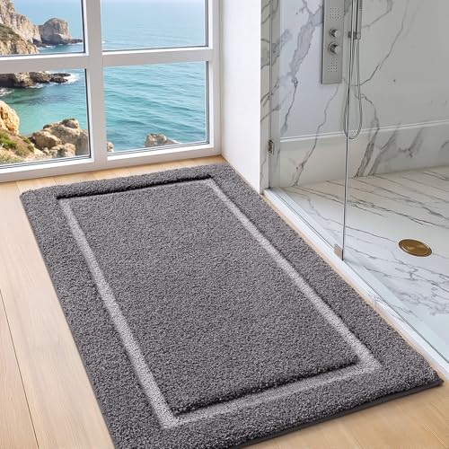 Image of Color&Geometry Bathroom Rugs, Microfiber Bath Rugs, Dark and Light Grey,24 inchx44 inch
