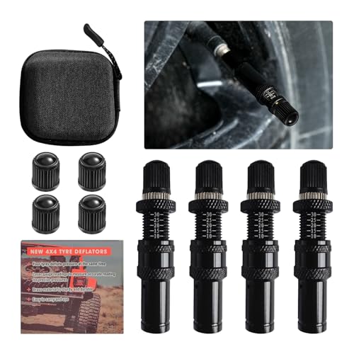 Image of Adjustable Auto-Stop Tire Deflator Valve Kit, 4 Pcs Automatic Tire Deflators Kit, 10-30 PSI Adjustable for Vehicles, Motorcycle, Car, Truck