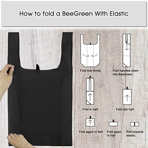Beegreen Black 12 Pack Reusable Grocery Bags Shopping Bags Groceries Totes 50Lbs Foldable Nylon Grocery Totes With Zipper Small Bag Large Grocery Bags W Handles Bulk Washable Heavy Duty #TOP5