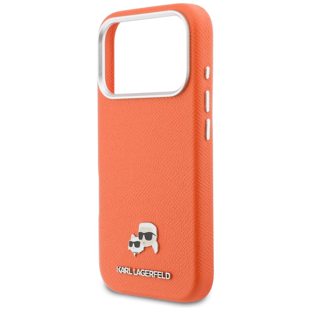 CG MOBILE Karl Lagerfeld Karl & Choupette Saffiano - Funda para iPhone 17 Pro Max compatible con MagSafe (naranja)