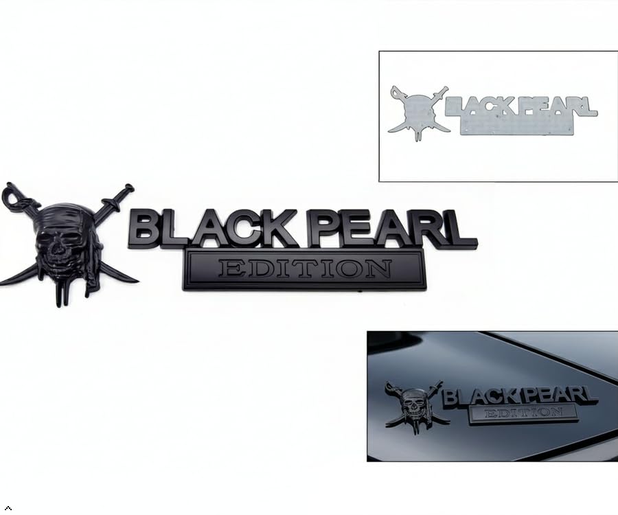 Image of 3D Metal Pirate Skull Car Emblem - Black Pearl Edition Heavy Duty Auto Badge Decal, Crossed Swords Tailgate Sticker, Waterproof Exterior Decoration for Trucks, SUVs & Off-Road Vehicles (Matte Black)