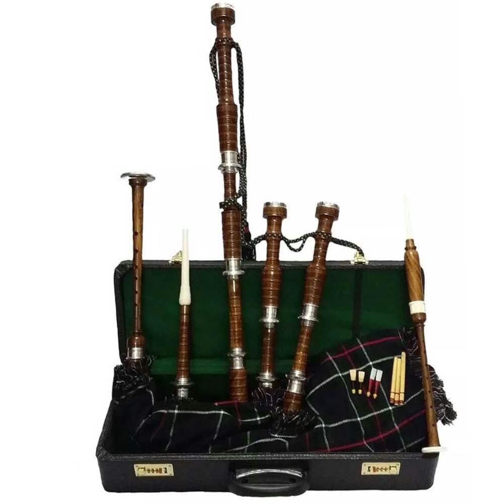 Dudelsack-Set in voller Größe mit Mackenzie Tartan-Abdeckung, synthetische Tasche, Zubehör und Tragetasche, schottische Blasinstrumente Dudelsäcke zum Verkauf