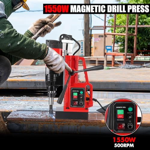 Image of Mag Drill Press, 1550W Power Magnetic Drill Presses, 2″ Boring Diameter, 500 RPM, 10 Speed for Industrial & Home Improvement