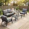 LOUNZY HDPE Patio Furinture Set, 6 Piece Sectional Sofa Outdoor Furniture Set, All Weather Outdoor Couch Set Patio Conversation Set for Deck, Lawn, Grey