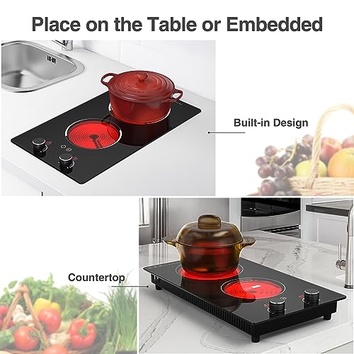 Image of GIHETKUT Electric Cooktop,110V 2100W Electric Stove Top with Knob Control, 10 Power Levels, Kids Lock & Timer, Hot Surface Indicator, Overheat Protection,Built-in Radiant Double induction cooktop