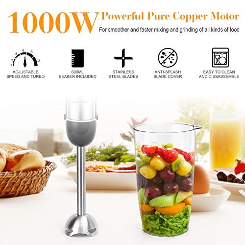 Aigostar 1000W Hand Blender with 600ml Beaker, Food Blender with 6