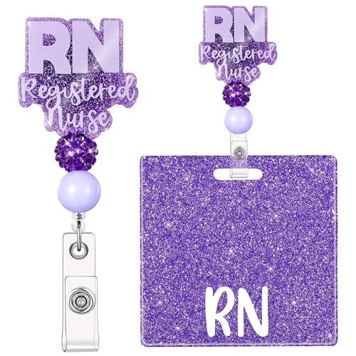 SEEVOR RN Badge Buddy with RN Nurse Badge Reel Retractable Nursing ID Clip for RN Nurses Students (Purple)