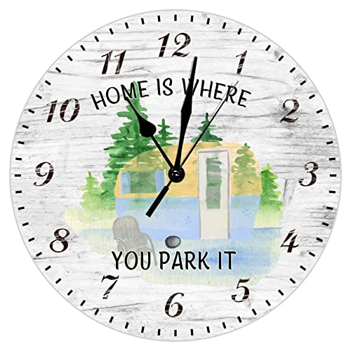 Watercolor Camper Van Wood Wall Clock Home is Where You