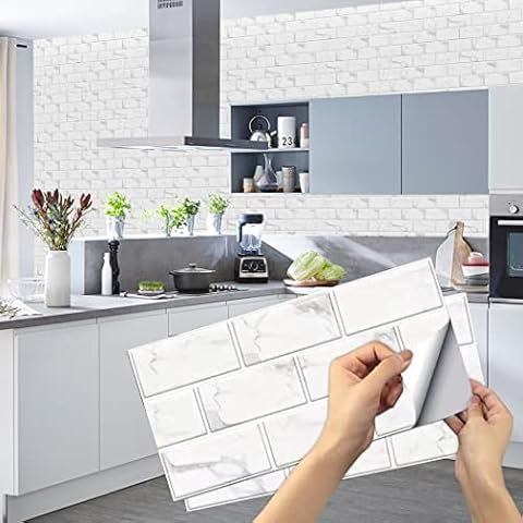 Küchen Fliesenaufkleber, 12 Stück Mosaik Fliesenaufkleber 15x30cm Badezimmer Selbstklebende Fliesendekor Aufkleber Backstein zum Küche Esszimmer Bad Fliesenfolie Deko Cover