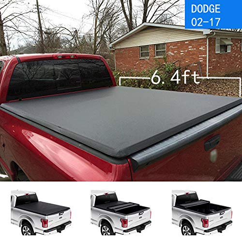 MAGO 2002-2017 Dodge Ram 1500/2500/3500 Tonneau Cover UV Resistant PVC Leather Folding Cover Fits 6.4Ft Truck Cover