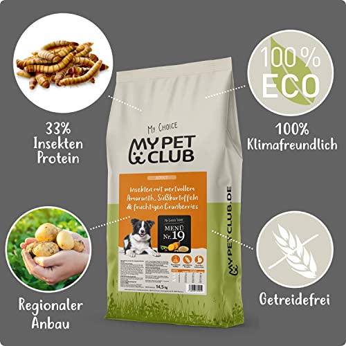 My Pet Club Insekten (1 x 8 kg) getreidefreies Hundefutter sensitiv I 33% Insekten Anteil I hypoallergenes Hundefutter mit Süßkartoffel