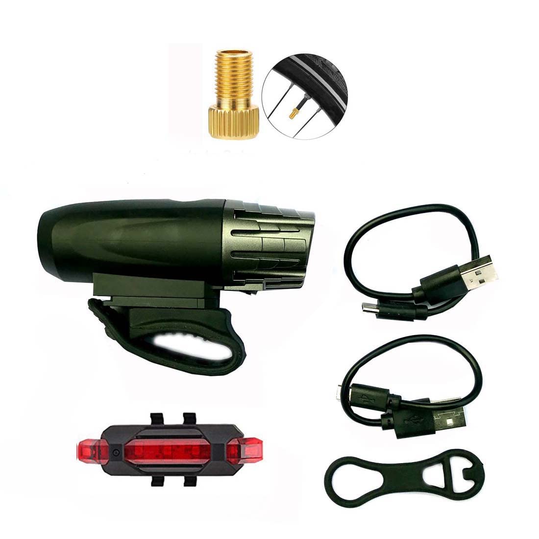 Schrodinger15 10088A VEEBO USB Rechargeable Bicycle Front Headlight Head Tail Light Combo