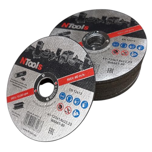 NTools SDC - disque à tronçonner 125 x 1,6 x 22,23 mm, 25 pièces | Disques de coupe fins et durables pour la coupe du métal, de l'acier et de l'acier...