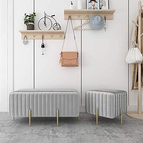 Repose-Pieds Ottoman en Velours Vert 90x45x42cm avec Pieds Dorés - 4