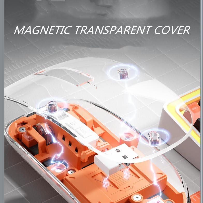 Miniatura 3 de Ratón inalámbrico, Bluetooth+2.4 GHz recargable con receptor USB, 2400 DPI LED delgado computadora silenciosa portátil Bluetooth ratón transparente