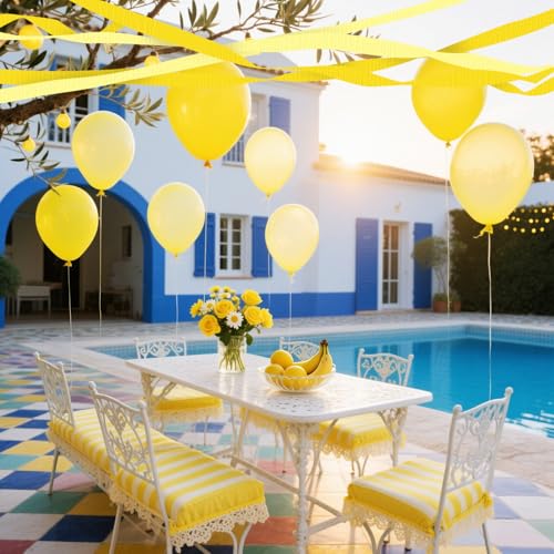 Image of 4 Crepe Paper Streamers Rolls, 328ft Pack of Yellow and Pastel Yellow Crepe Paper for Wedding Bridal Baby Shower Birthday Sunflower Lemon Theme Party Decorations (1.8 inch x 82 ft /Roll)
