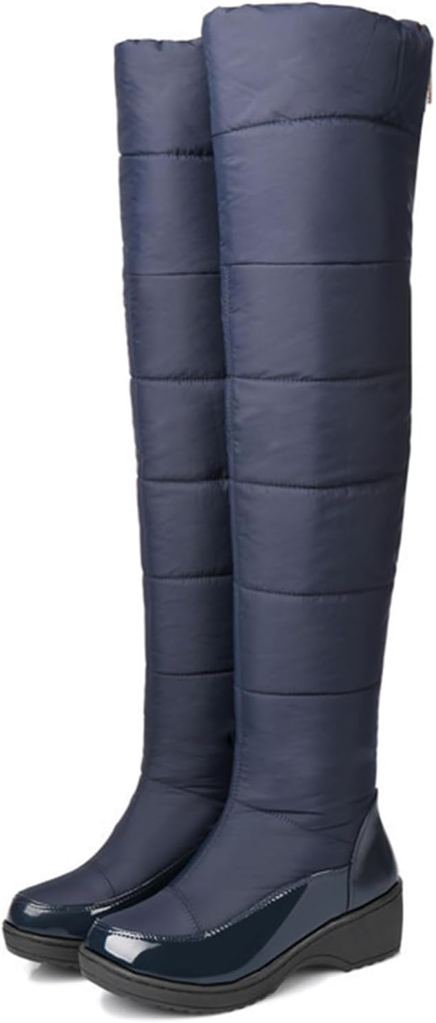 Women's Winter Over the Knee Thigh High Snow Boots Waterproof Soft Comfortable Warm Fur Lined Wedges Platform Down Boots with Zipper
