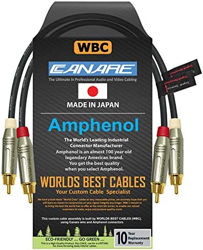 WORLDS BEST CABLES 1.5 Foot RCA Cable Pair - Made with Canare L-4E6S, Star Quad, Audio Interconnect Cable and Amphenol ACPR Gold RCA Connectors – Directional Design - Custom Made