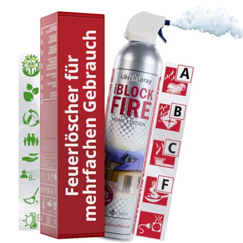 notlok Safety Work - 600ml Feuerlöschspray | iBlockFIRE Klein Feuerlöscher: Haushalt Küche Auto | Feuerlöscher Schaum-Gel von Feuer: A B C E F | Fettbrandlöscher, Brandschutzspray