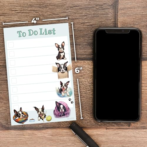 Image of Boston Terrier Sticky Notepad to Do List | Kawaii Dog Lover Gifts for Women | Office School Supply Sticky Notes 4 inchx6 inch 50 Pages