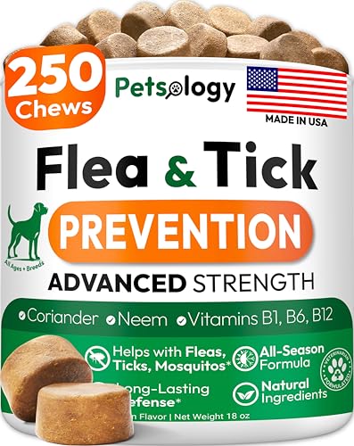 Flea and Tick Prevention for Dogs Pills - 250 Soft Chews - Natural Dog Flea & Tick Control - Oral Defense Treatment for Dogs Supplement - Vet Formulated Chews - All Breeds & Ages - Made in USA